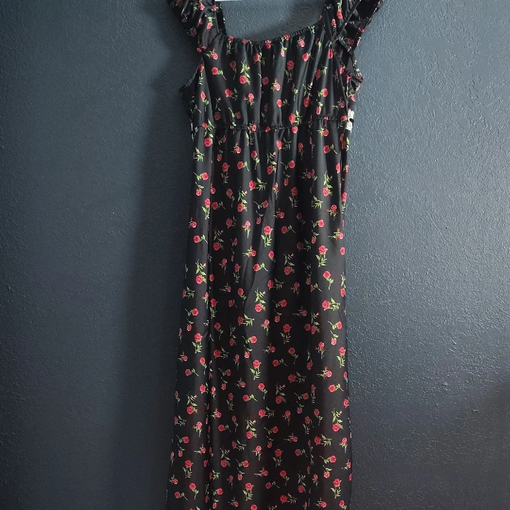 Inspired Hearts Black Slip Dress with Pink Floral Print - Picture 7 of 10